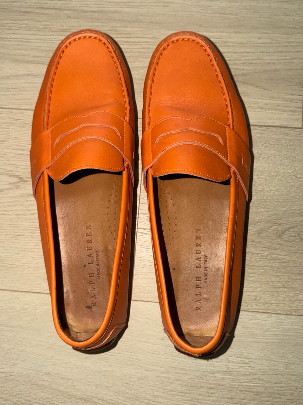 Ralph Lauren Orange Leather Penny Loafers for Men